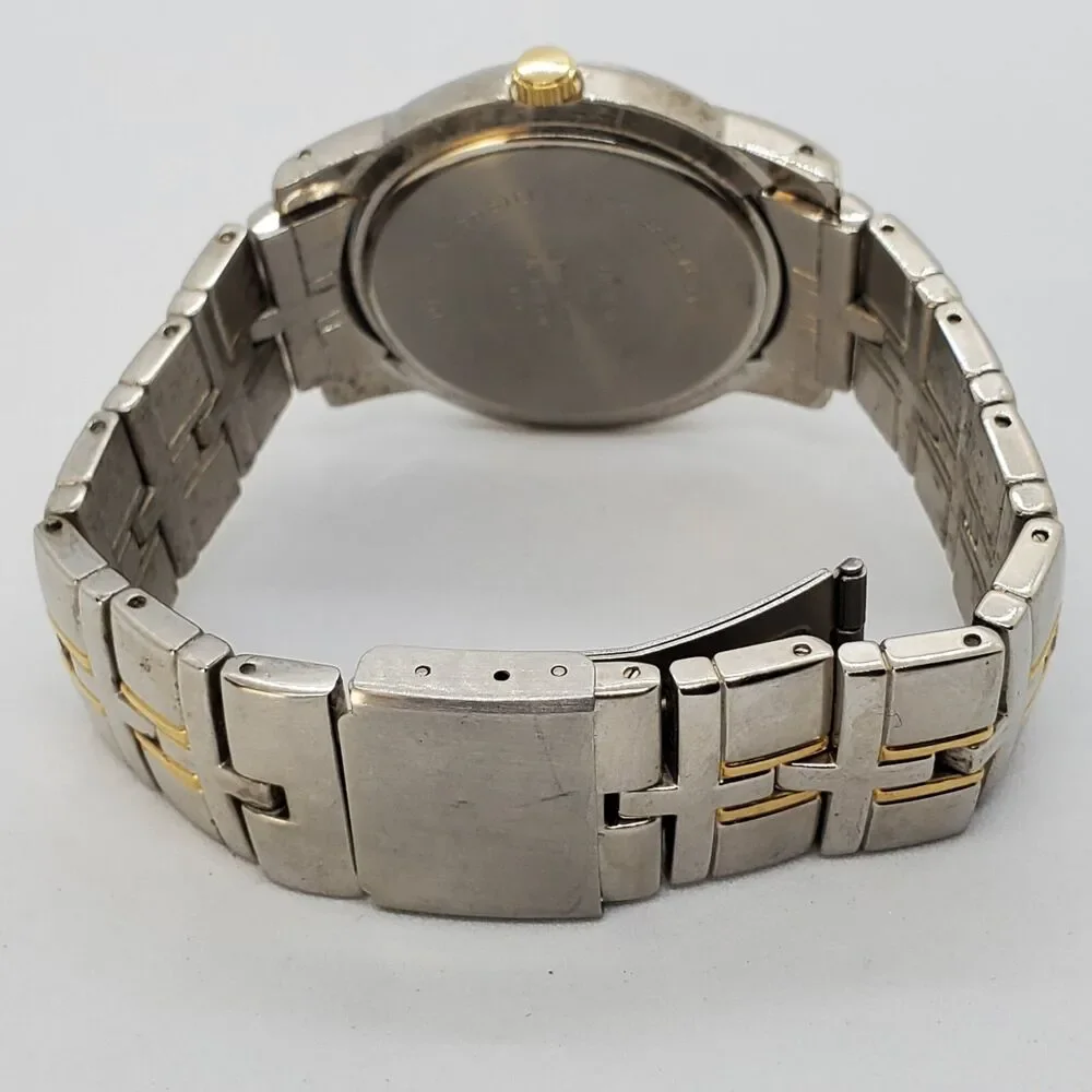 Men's Watch Diamond Accent‎ 38MM Black Dial Gold Gray Band Date 7